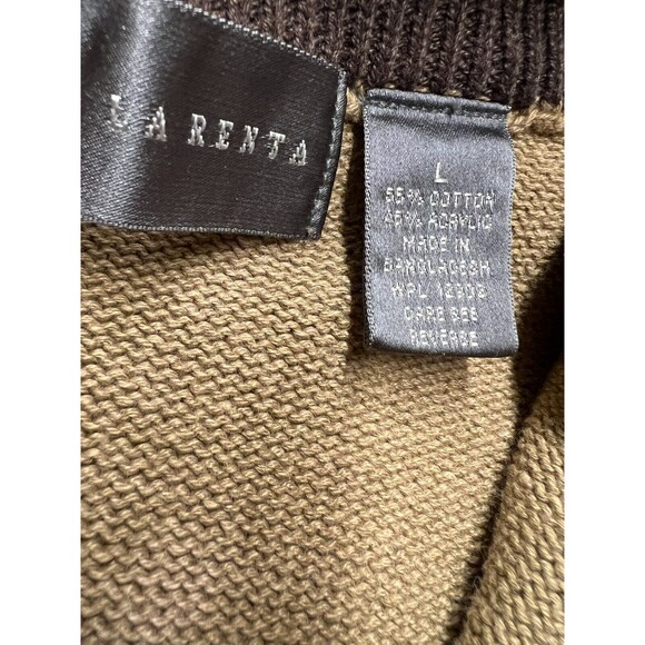 Oscar De La Renta Sweater Men Size Large 1/4 Zip Pullover Mock Neck Beige - Picture 4 of 11